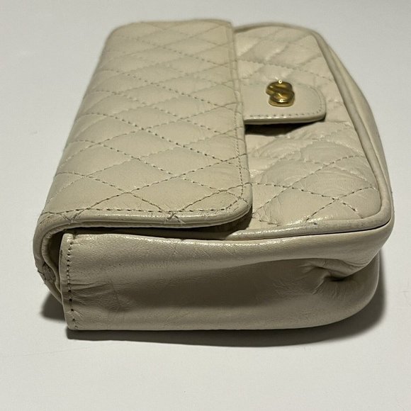 Vintage Cream Quilted Genuine Leather Clutch Purse Hong Kong Missing Strap - Picture 11 of 16